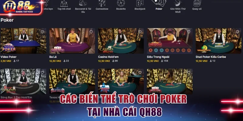 Các biến thể trò chơi Poker tại nhà cái QH88