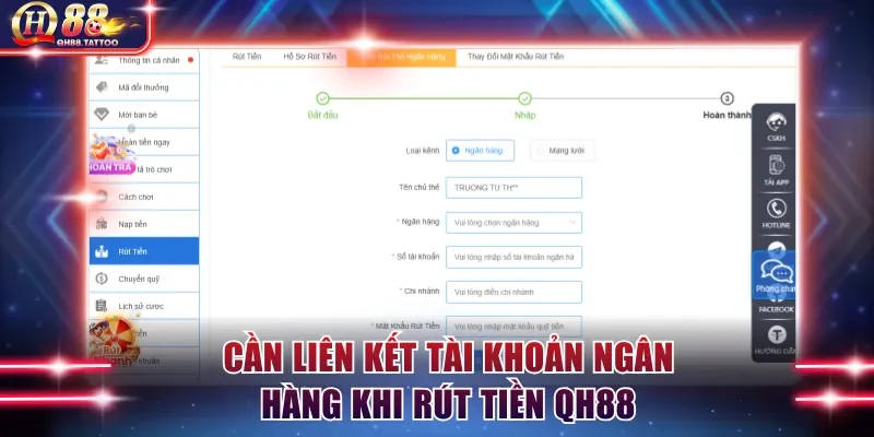 Cần liên kết thẻ ngân hàng với ví cược khi rút tiền QH88 